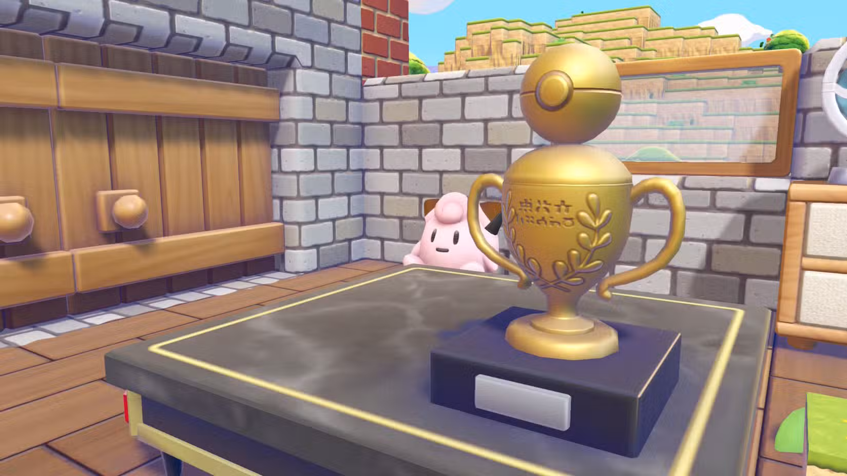 Uma captura de tela do POkémon Pokopia mostrando o troféu que você recebe ao atingir 50 saltos sucessivos 