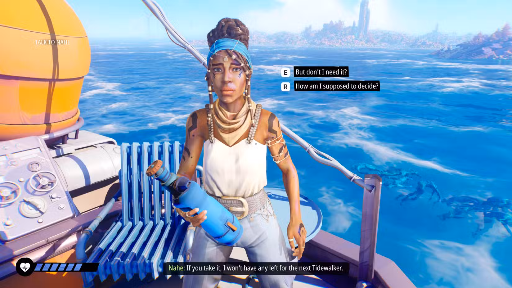 Nahe oferece ozen ao Tidewalker em Tides of Tomorrow.