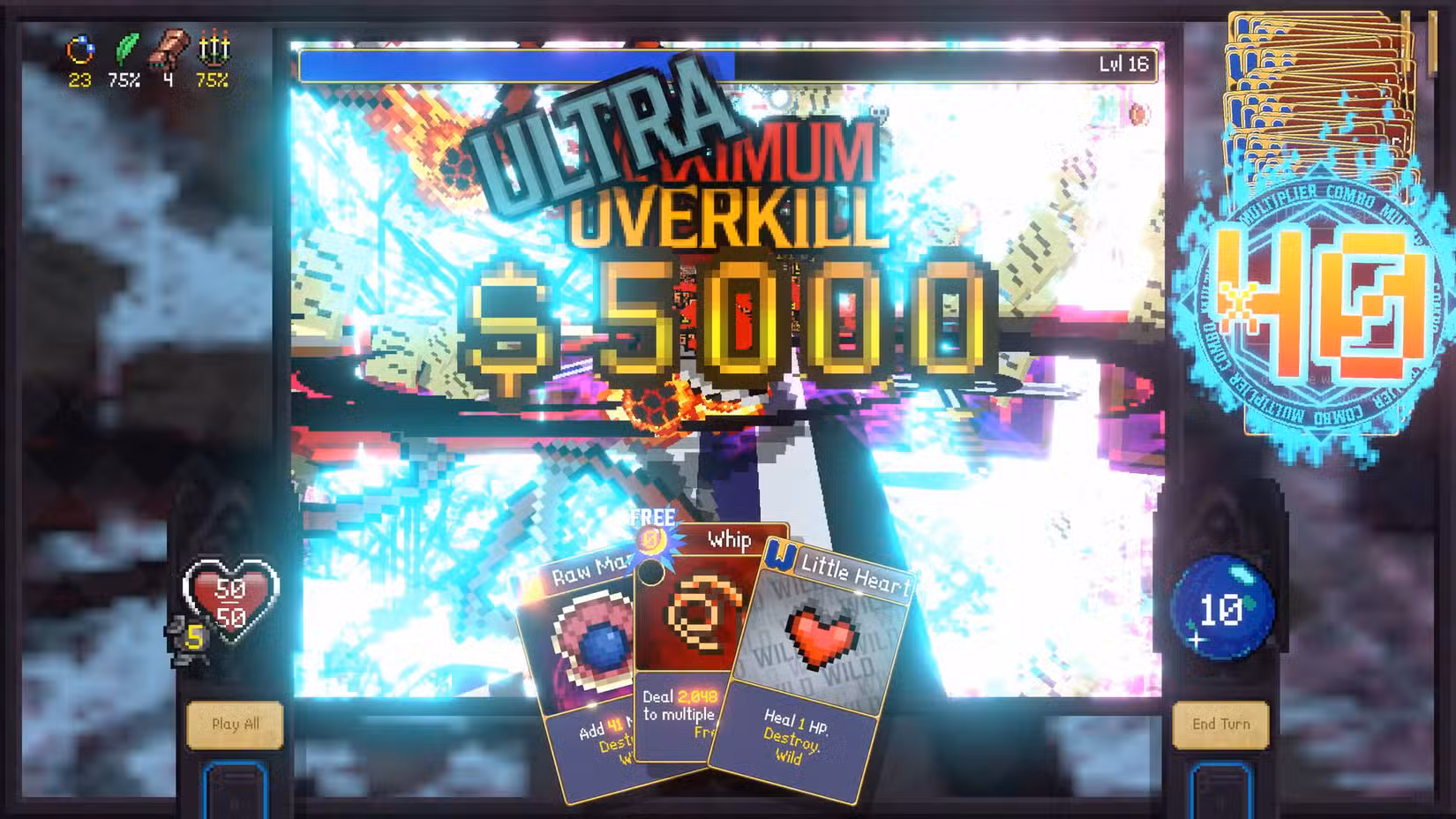 Um personagem comete um exagero em Vampire Crawlers.