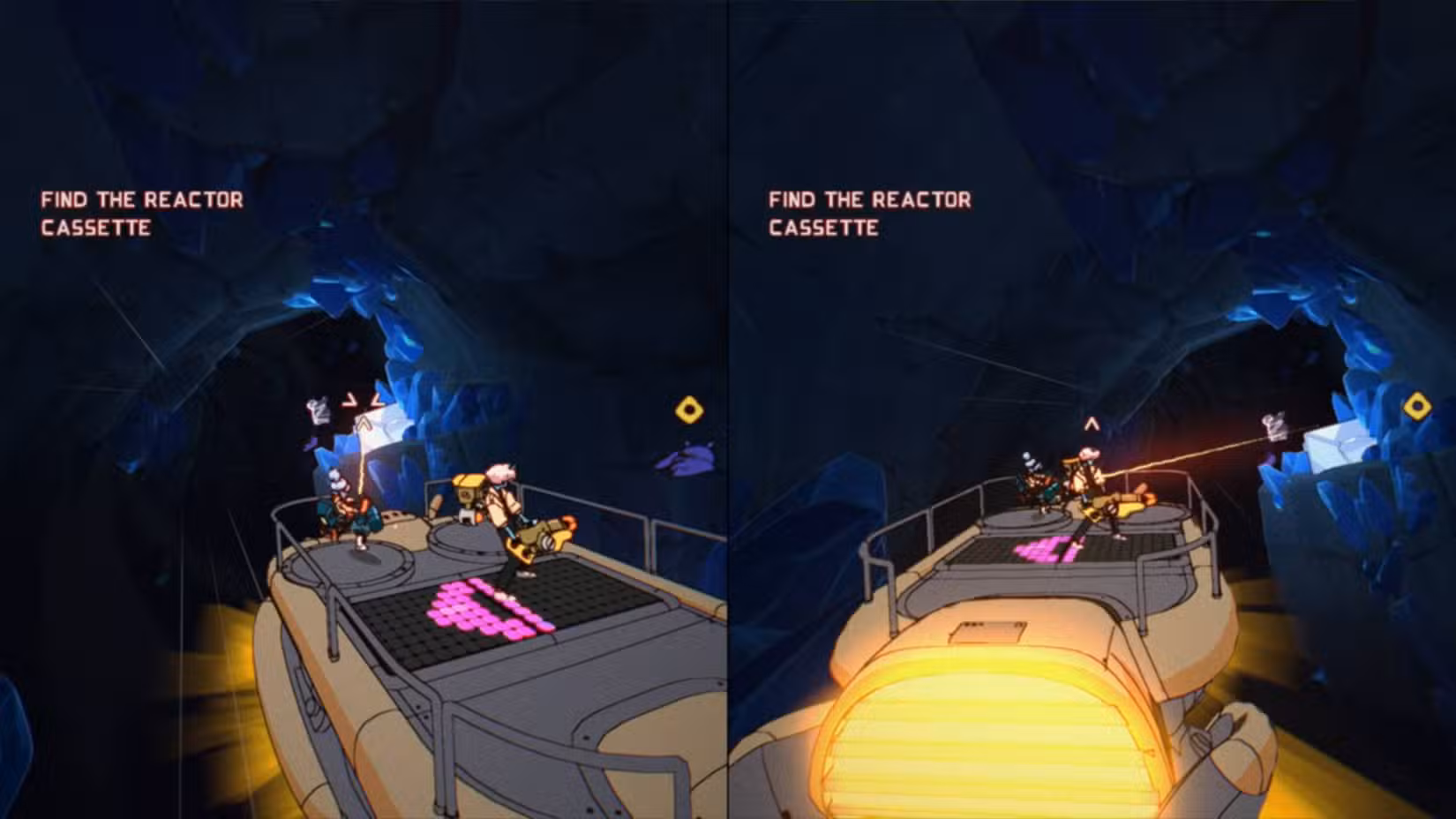 Ambos os jogadores em Orbitais estão em uma nave que se move com base em onde os personagens estão colocados.