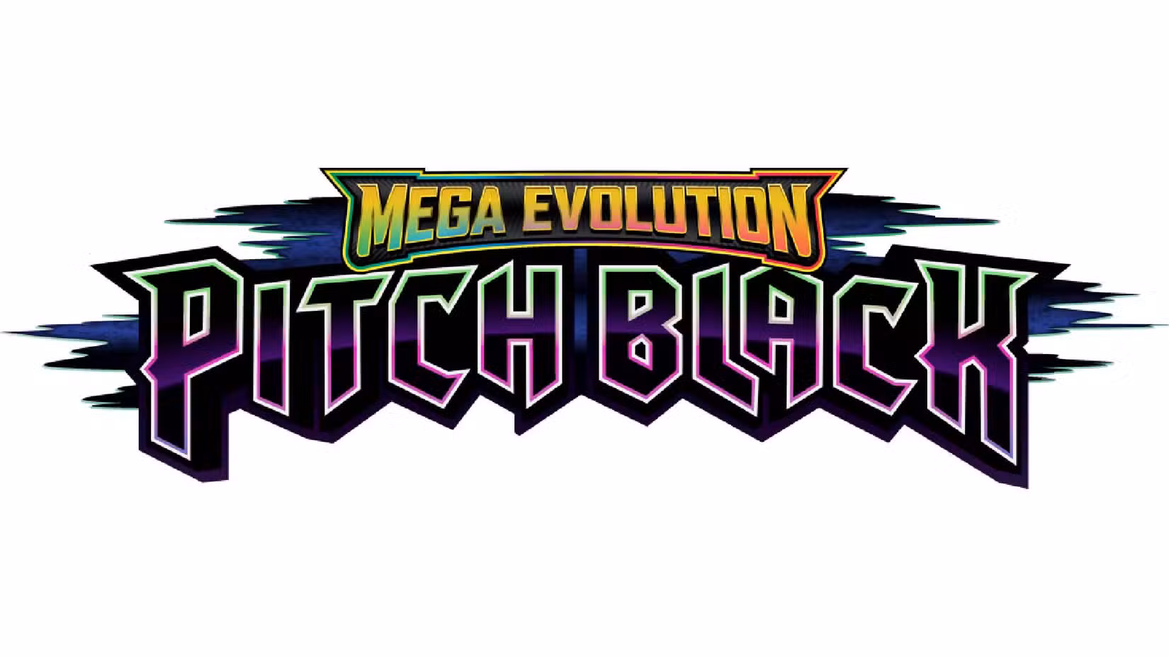 O logotipo Mega Evolution — Pitch Black em um fundo branco.