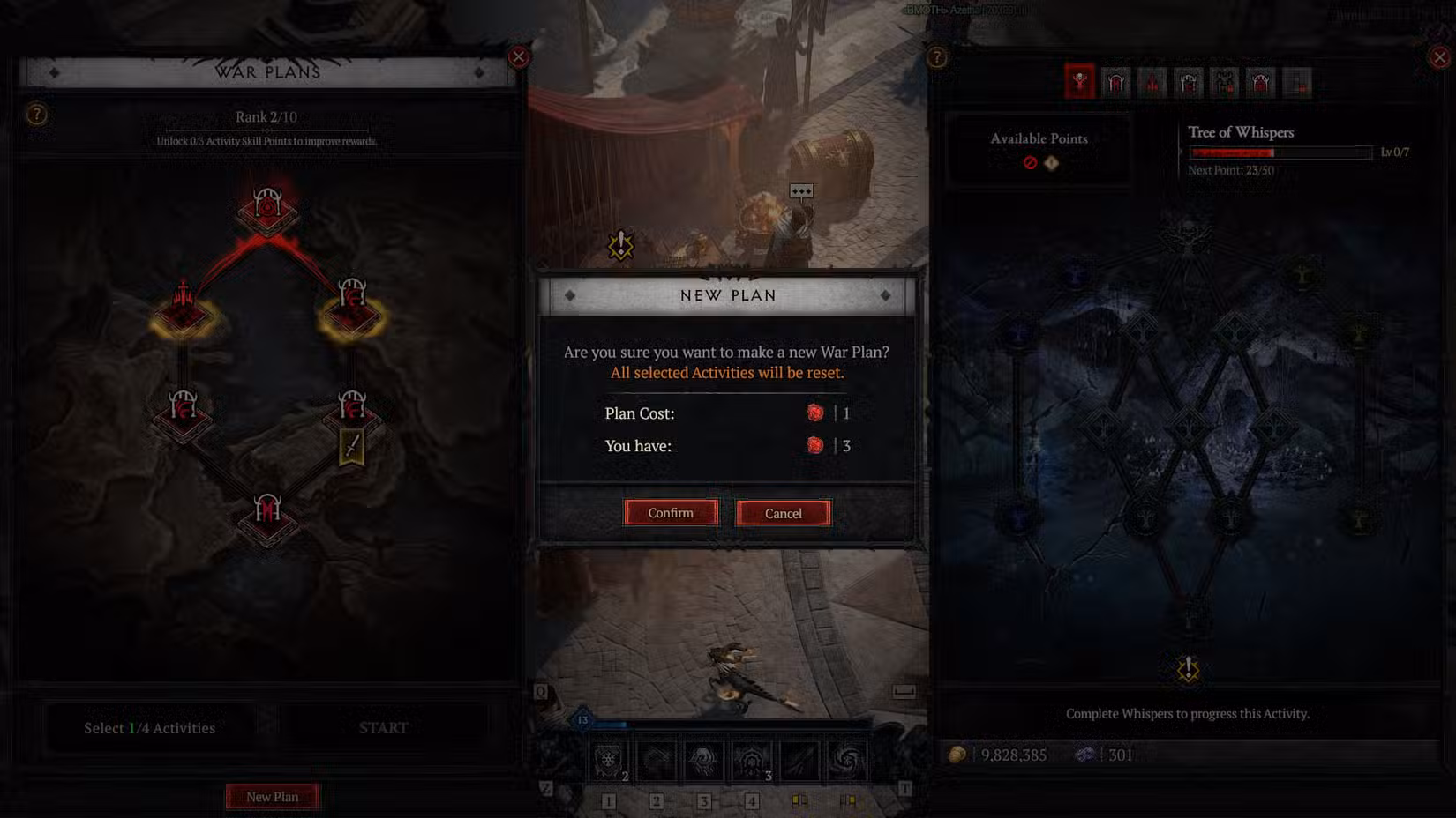 Uma captura de tela do Diablo 4 mostrando a tela que aparece quando você tenta criar um novo plano de guerra
