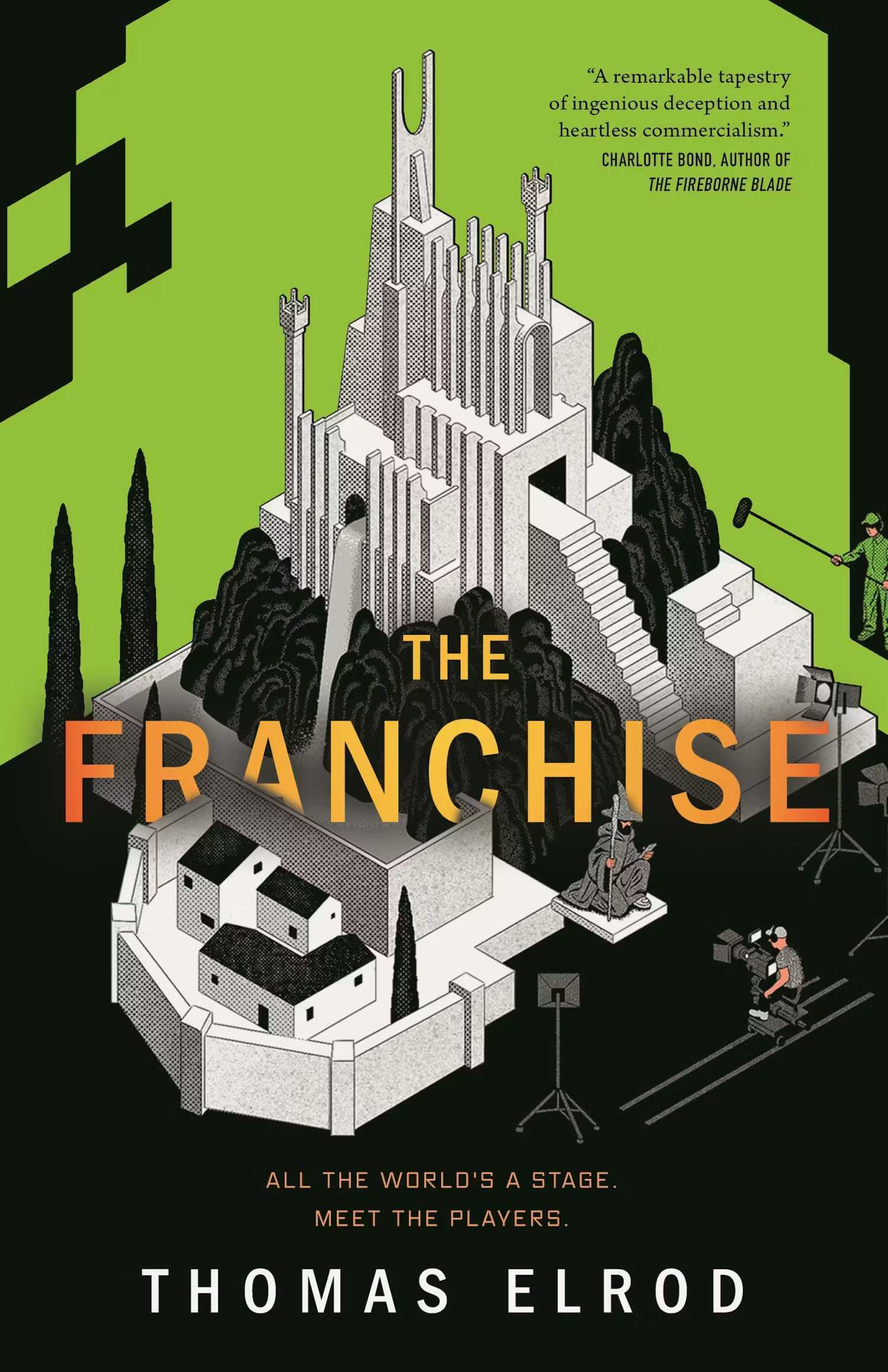 Uma capa de livro em preto e verde representando um castelo que é um cenário de filme 
