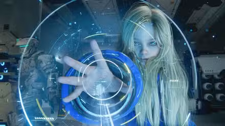 Diana invadindo um sistema em Pragmata