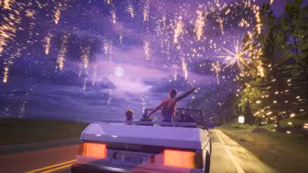 Fogos de artifício explodem sobre um conversível em Mixtape.