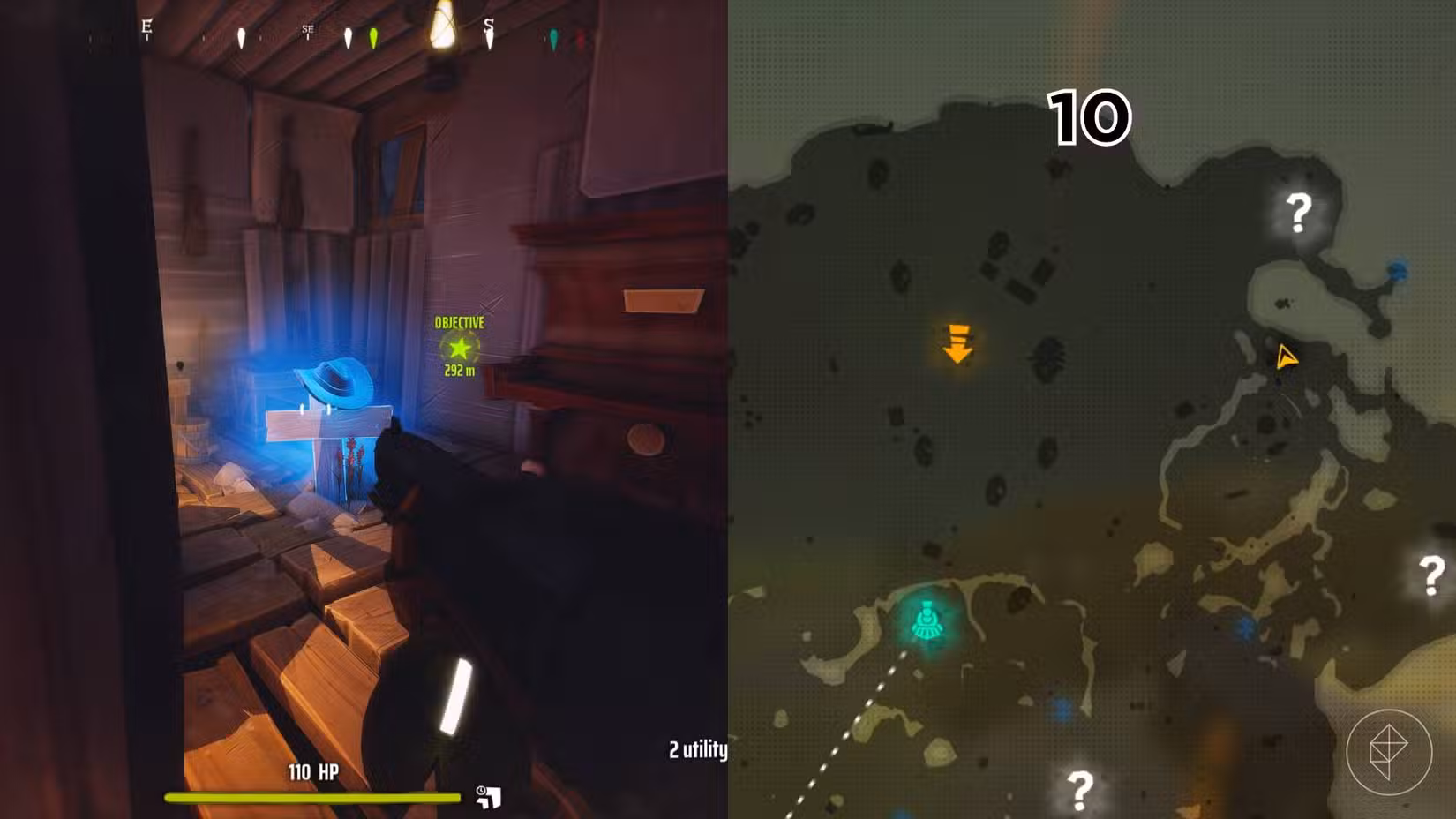 O lado direito da imagem mostra a localização do túmulo numerado no mapa da Área 41 em Far Far West, enquanto o lado esquerdo mostra o jogador parado em frente ao túmulo no jogo.