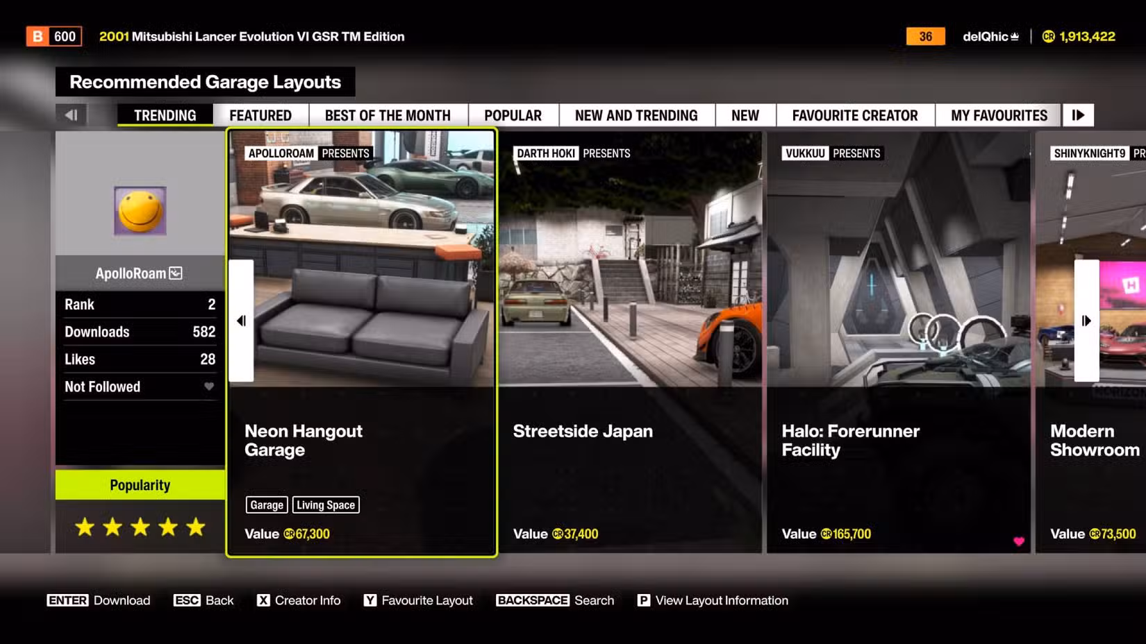 A lista de garagens comunitárias disponíveis para download no Forza Horizon 6.