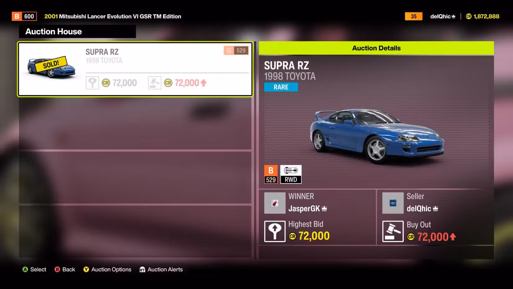 Um leilão concluído no Forza Horizon 6.