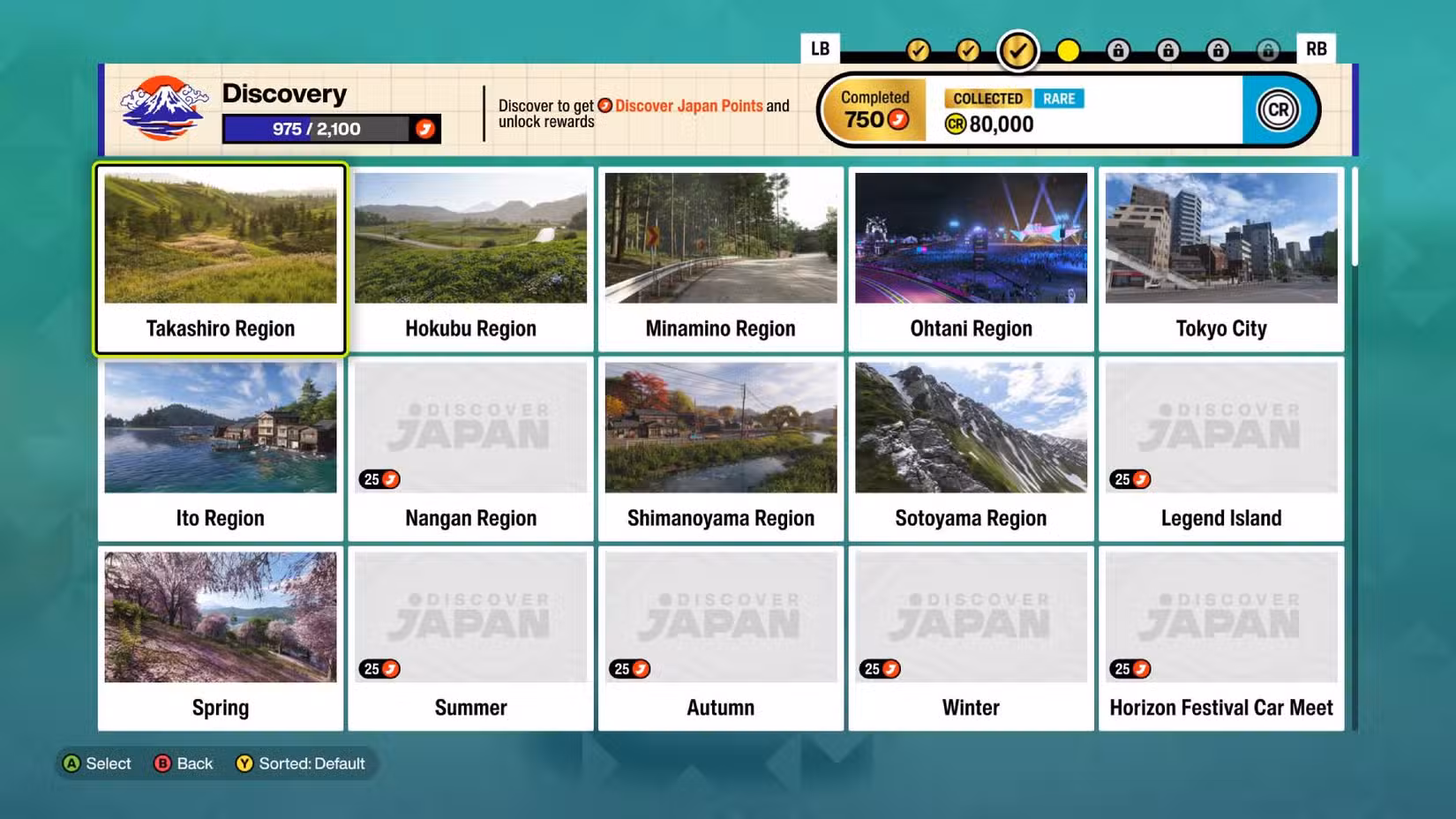 Uma lista de desafios de descoberta no Forza Horizon 6.