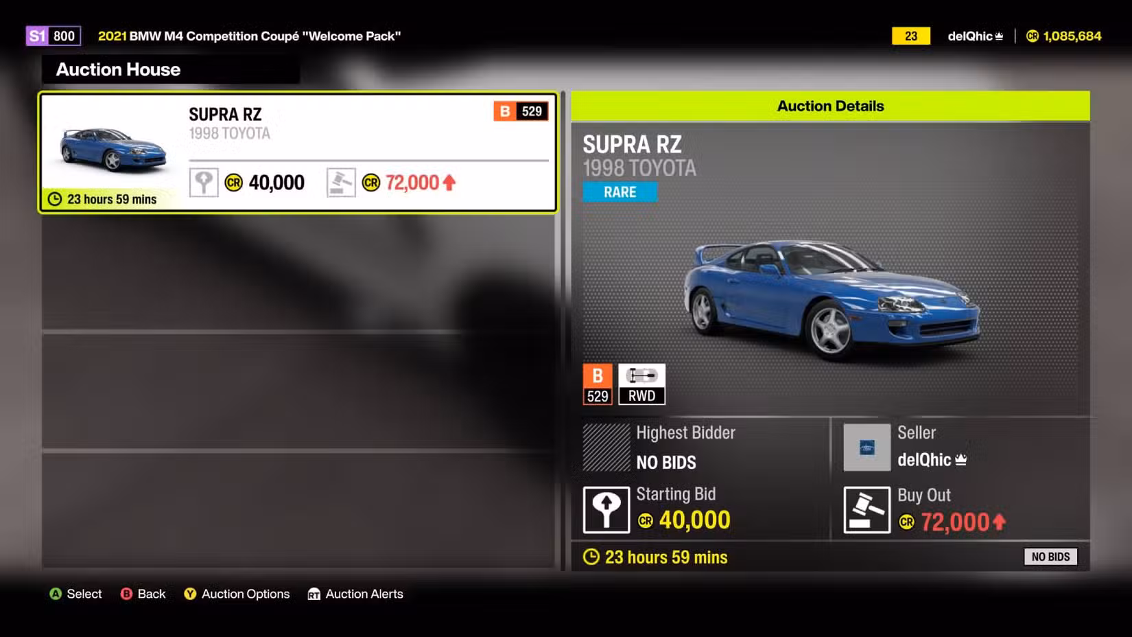 Um leilão listado no Forza Horizon 6.