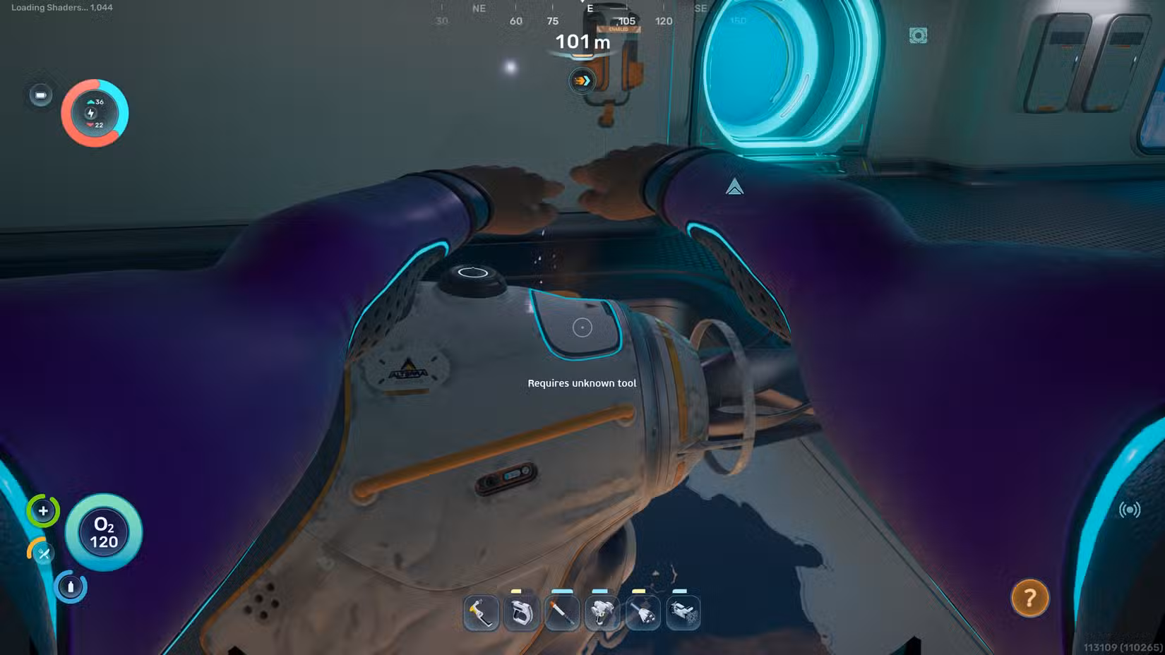 O menu de elaboração do módulo de profundidade no Subnautica 2