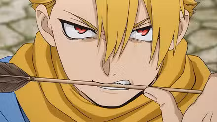 Yuru segura uma flecha na boca em Daemons of the Shadow Realm