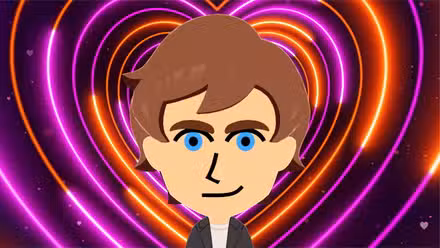 Um Todd Howard Mii aparece contra um fundo de coração em Tomodachi Life: Living the Dream.