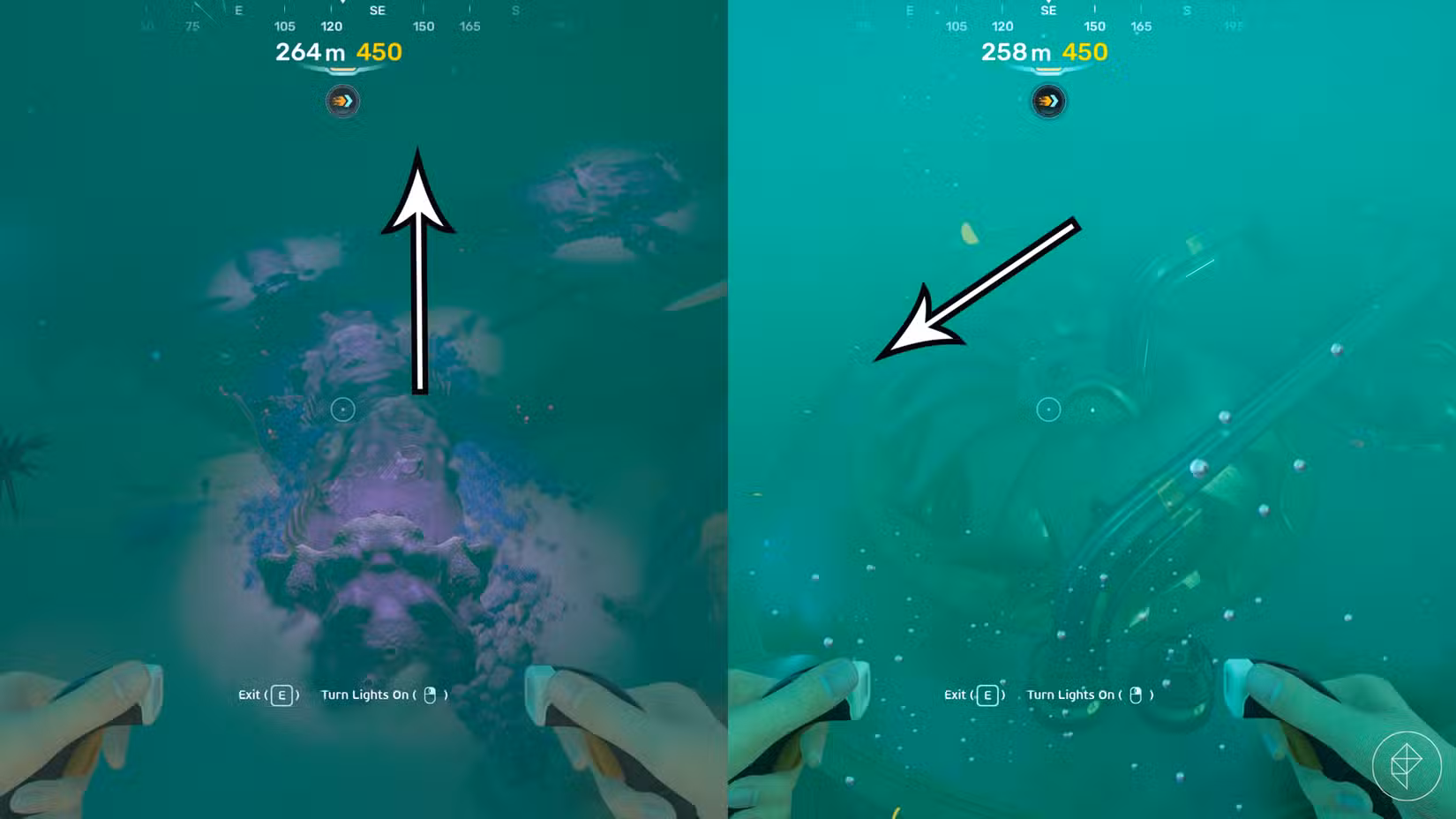 O caminho para um local de cultivo de cristal de conduíte em Subnautica 2.