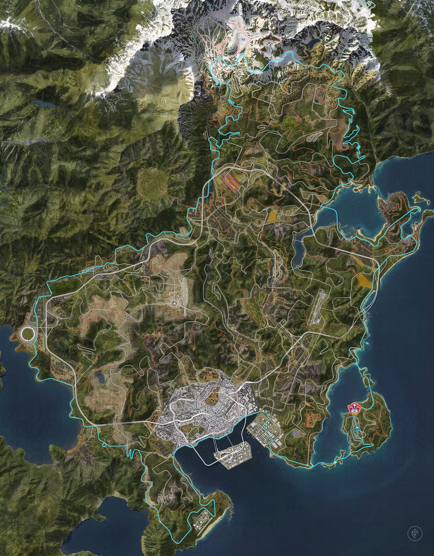 A pista de corrida da corrida de Golias destacada no mapa do Forza Horizon 6.