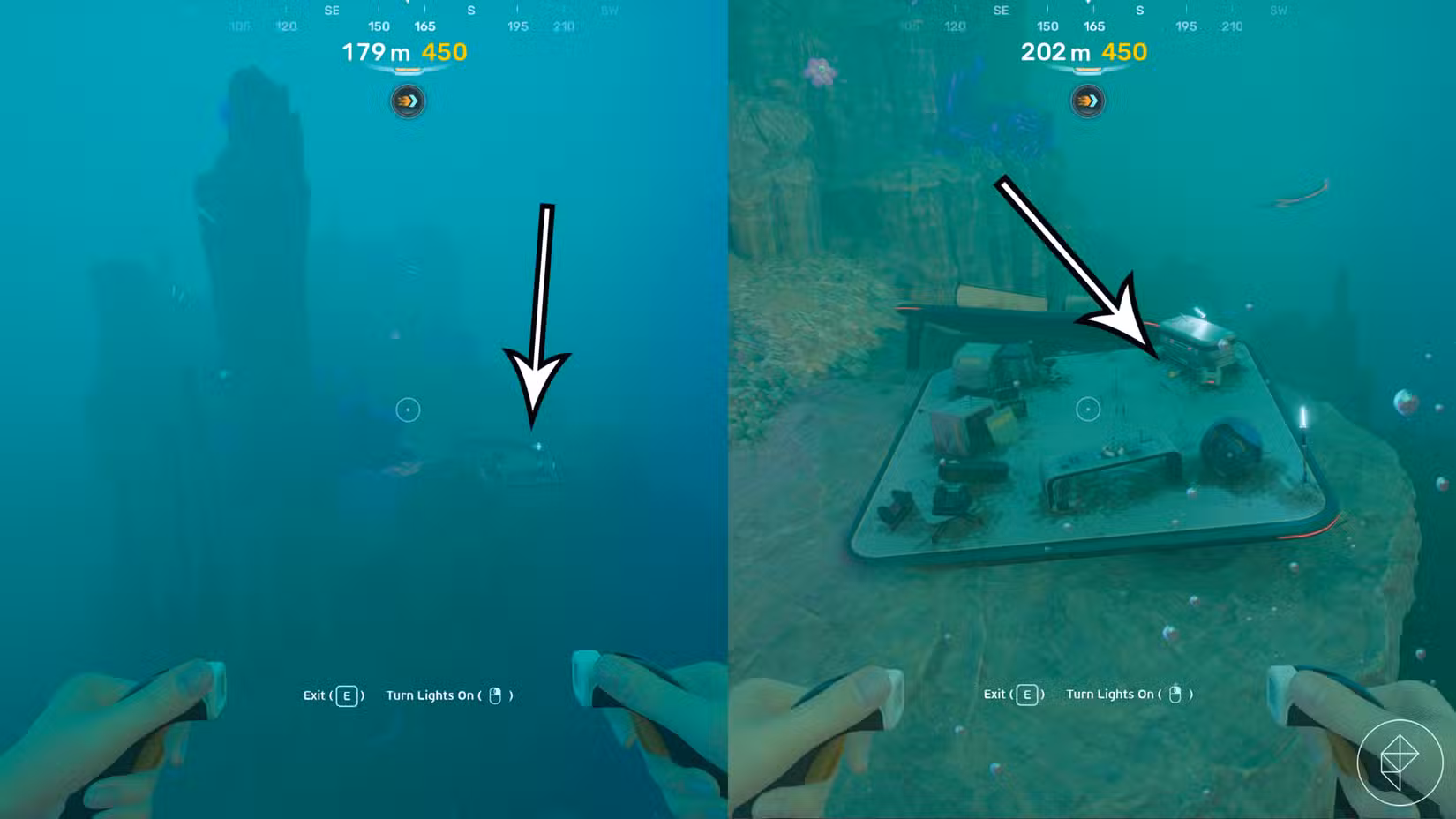 Um local aprimorado para varredura de barbatanas perto das Ruínas Alienígenas em Subnautica 2.