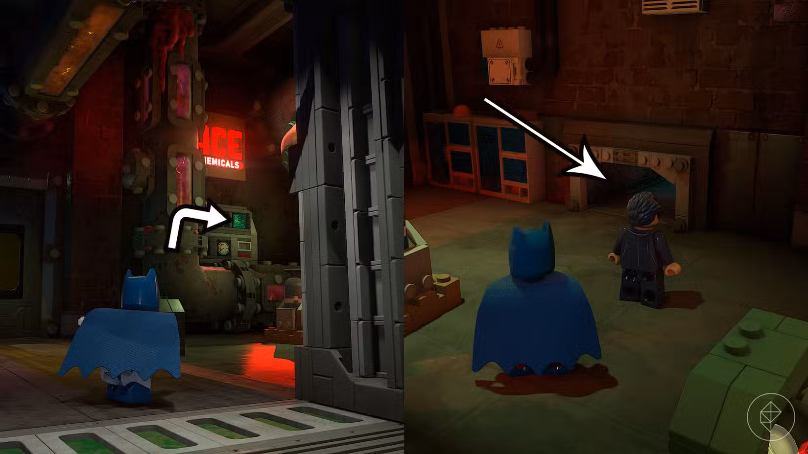 Uma montagem com capturas de tela de Lego Batman: Legacy of the Dark Knight mostrando o caminho no 
