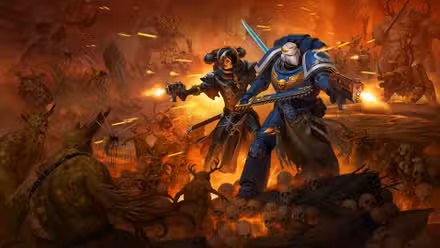 Arte principal de Warhammer 40.000: Boltgun 2 apresentando o novo personagem jogável e Lord of Skulls