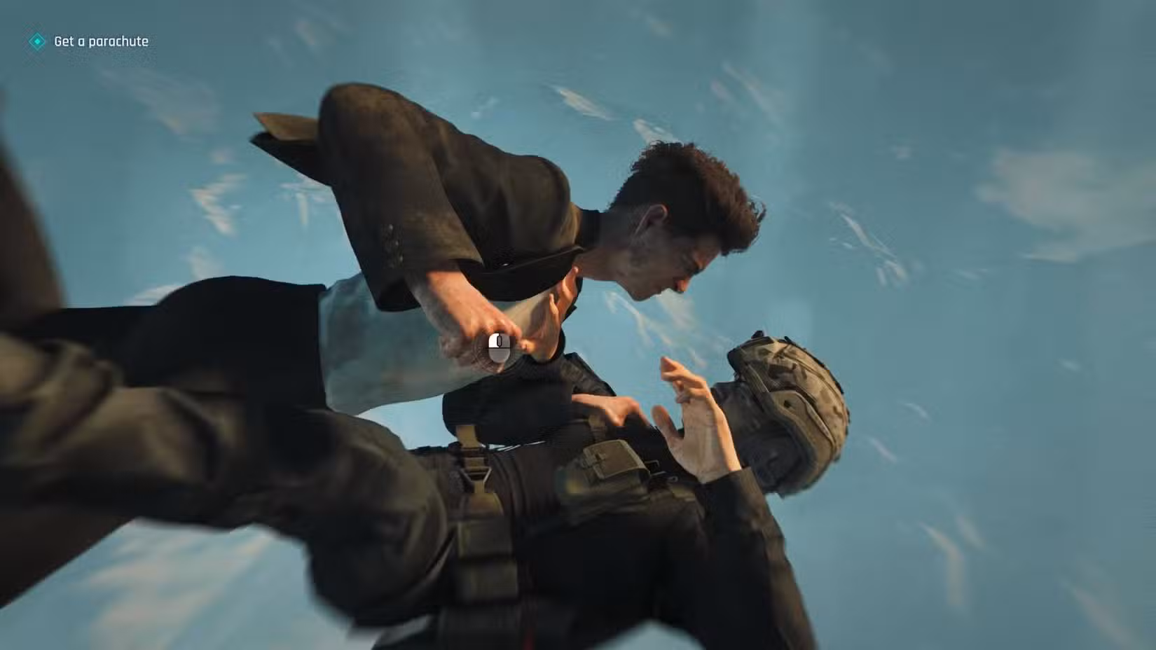 Bond socando um soldado caindo do céu durante um QTE em 007 First Light.