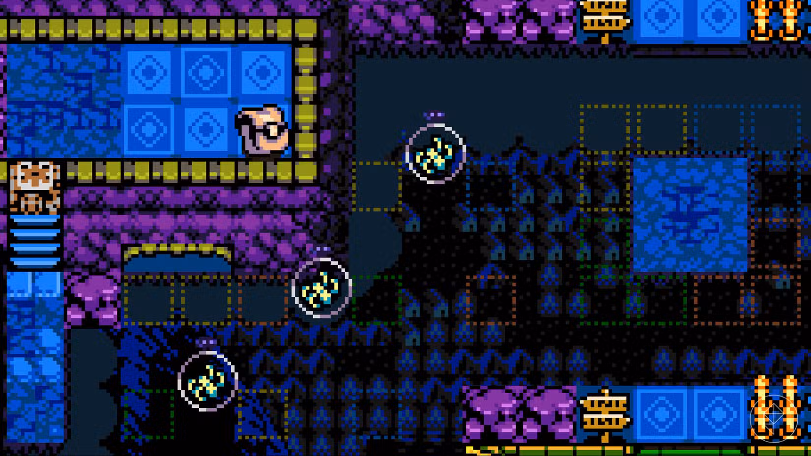 Uma bolsa de bugigangas encontrada em Mirror's End, que é uma terra azul e roxa flutuando no céu em Mina the Hollower.