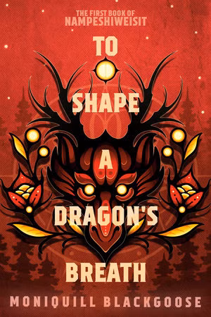 Uma capa de livro vermelha exibe o rosto de um dragão