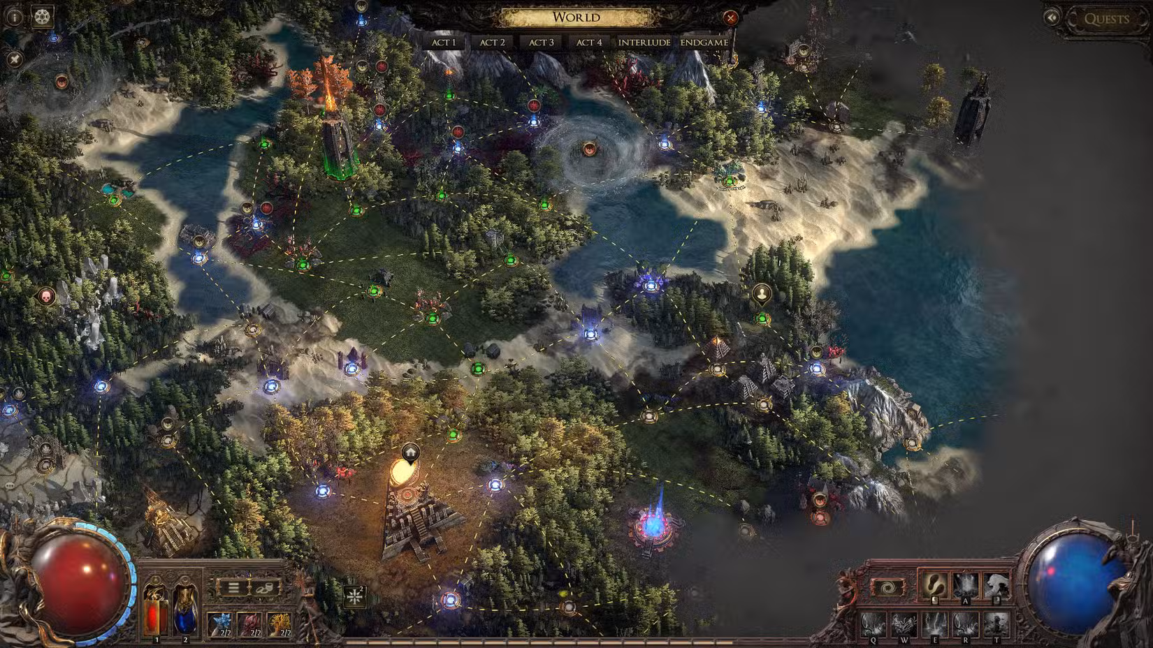 Uma captura de tela do Path of Exile 2 mostrando o mapa do atlas