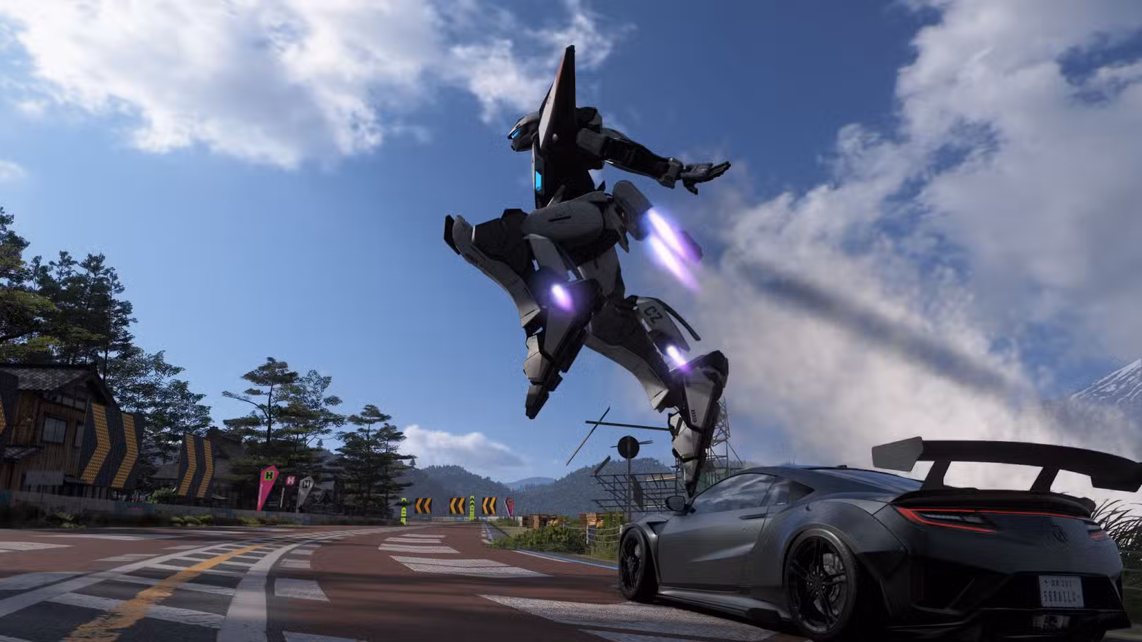 Uma captura de tela do Forza Horizon 6 mostrando Chaser Zero dando um salto semelhante a um dos personagens de Sailor Moon