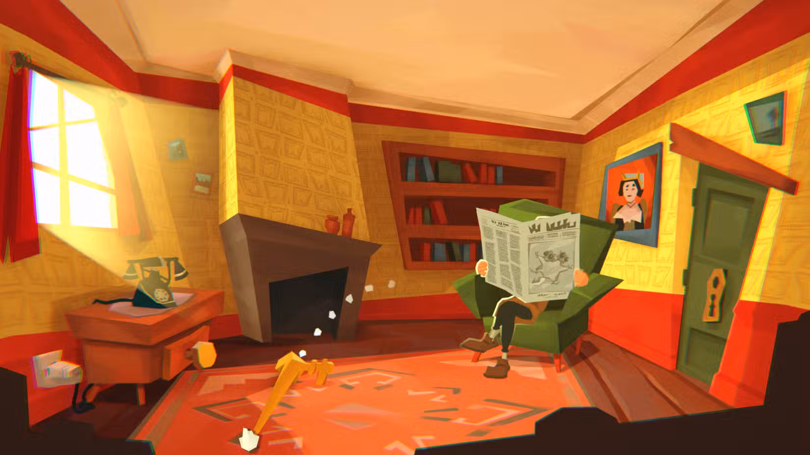 Sherlock Holmes lendo um jornal em Crushed In Time