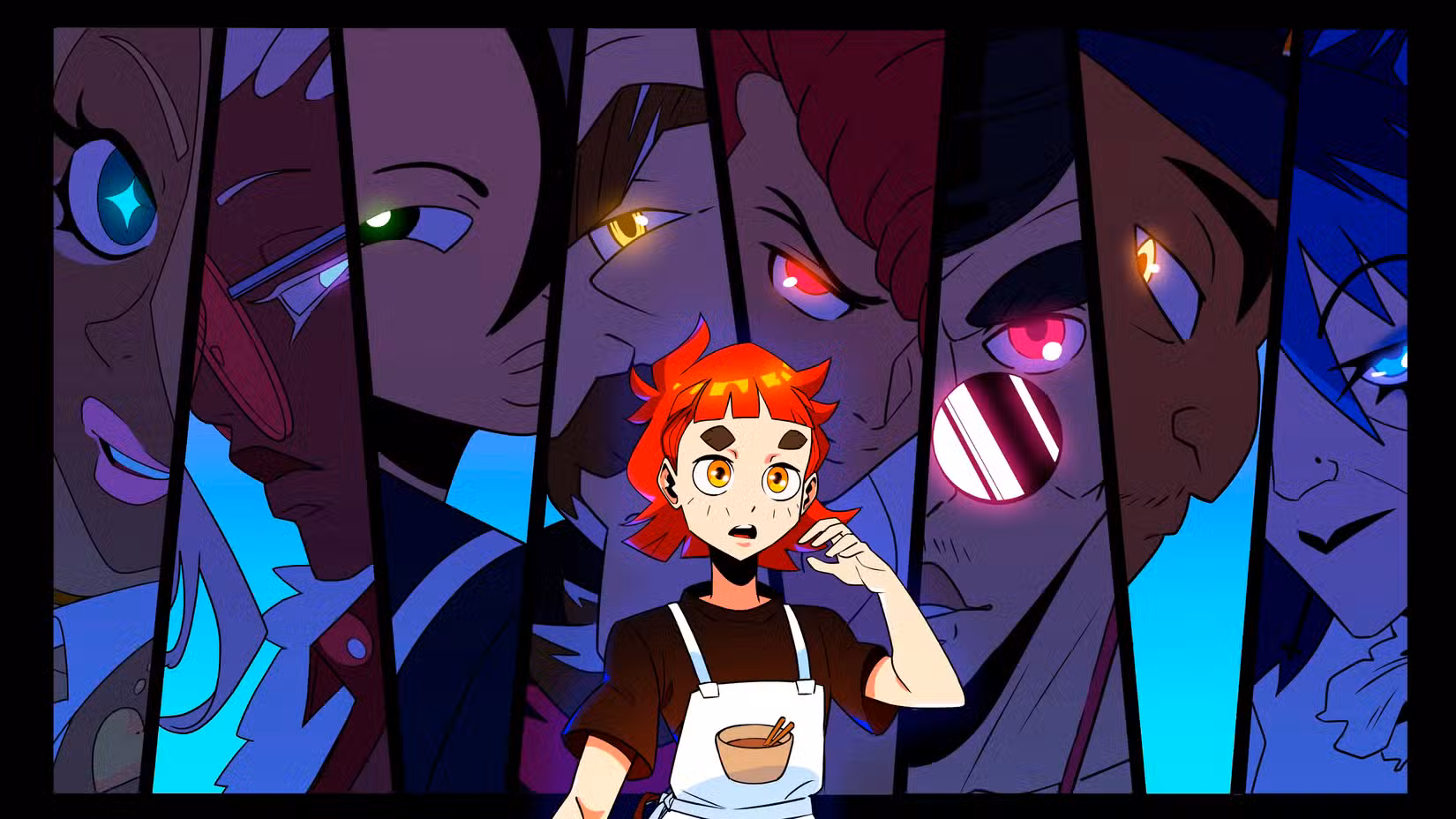 Denshattackers se alinham em uma captura de tela do anime