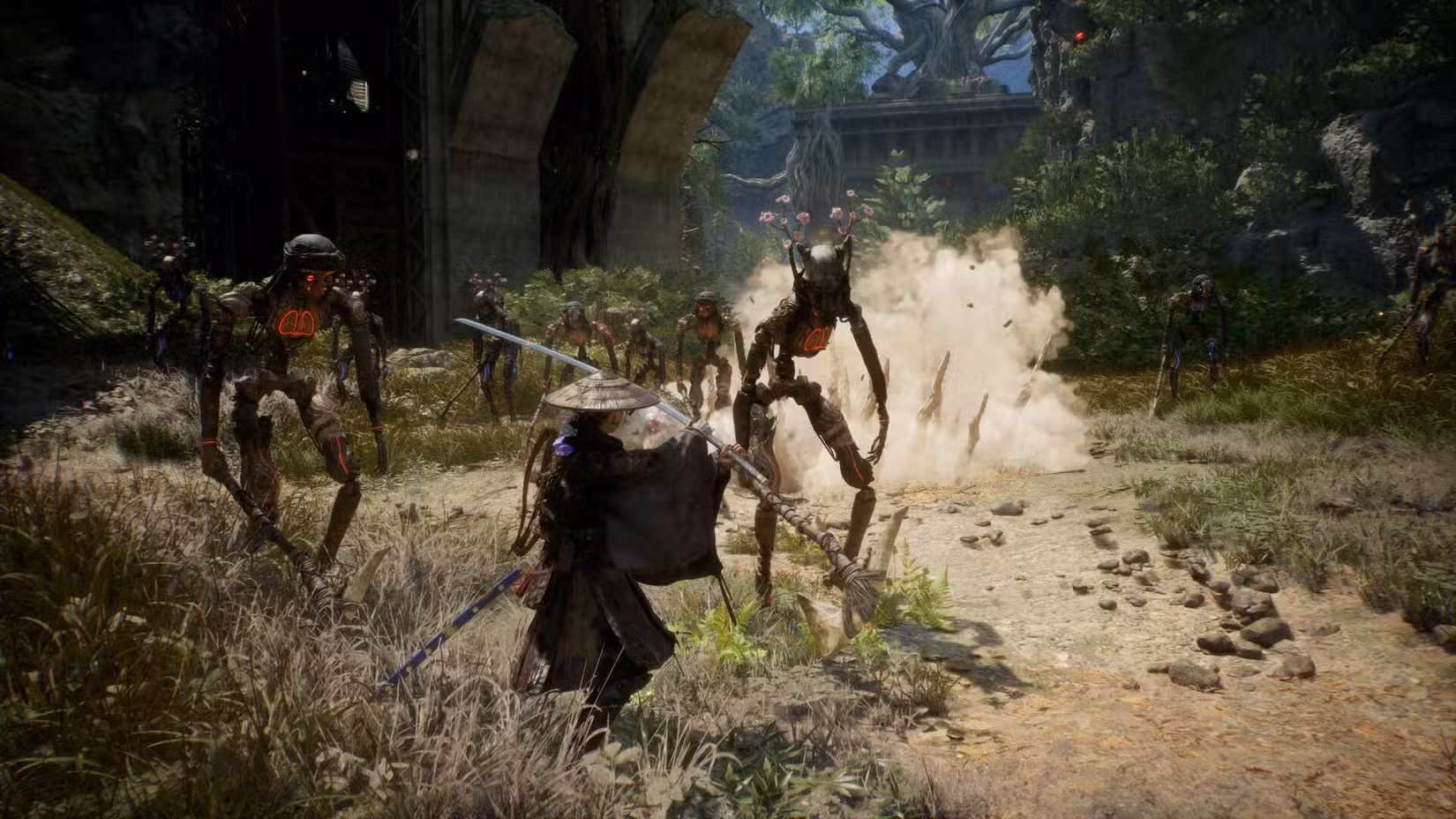 O herói de Beast of Reincarnation enfrenta robôs.