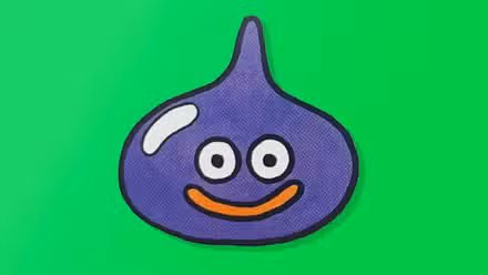 Uma das primeiras ilustrações em tinta e aquarela de um lodo de Dragon Quest de Akira Toriyama, do livro Dragon Quest Illustrations. O Slime tem o formato de uma lágrima, olhos circulares bem abertos e um sorriso malicioso.