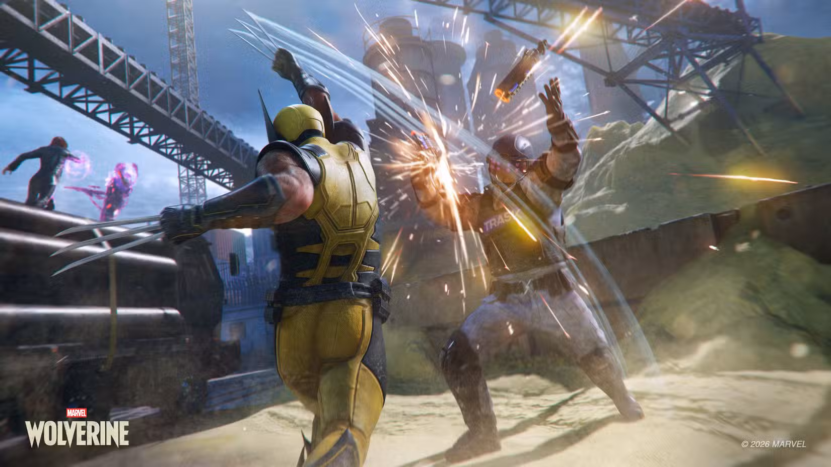 Wolverine da Marvel Wolverine atacando um soldado que trabalhava para Bolivar Trask