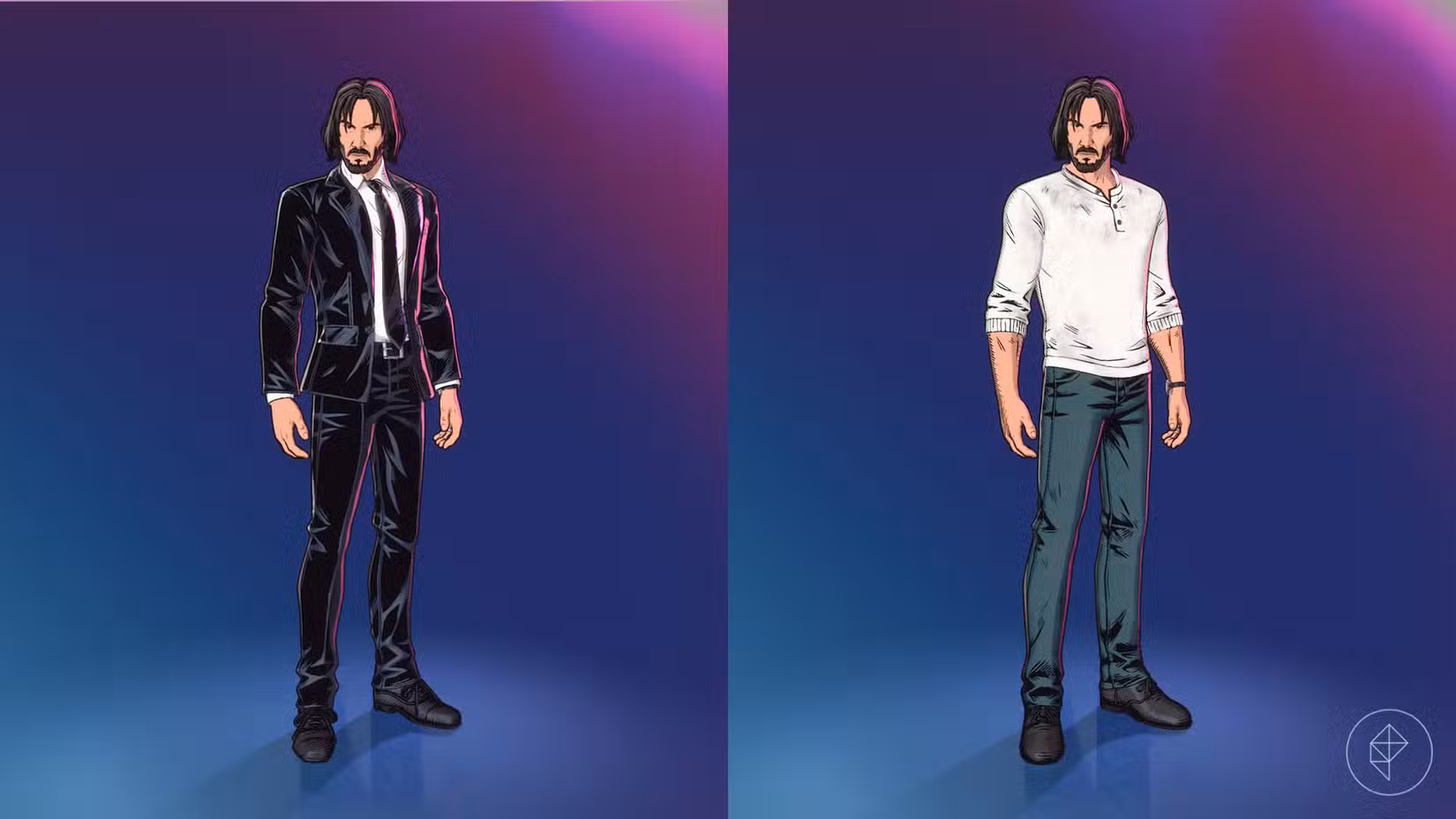 A skin John Wick (Pen & Ink) em Fortnite, que apresenta John Wick do icônico filme de ação em estilo cel-shaded.