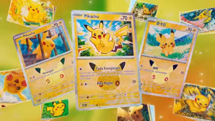 As cartas Pikachu do conjunto de 30 anos do Pokémon Trading Card Game, que apresenta 30 cartas Pikachu com diferentes artistas.