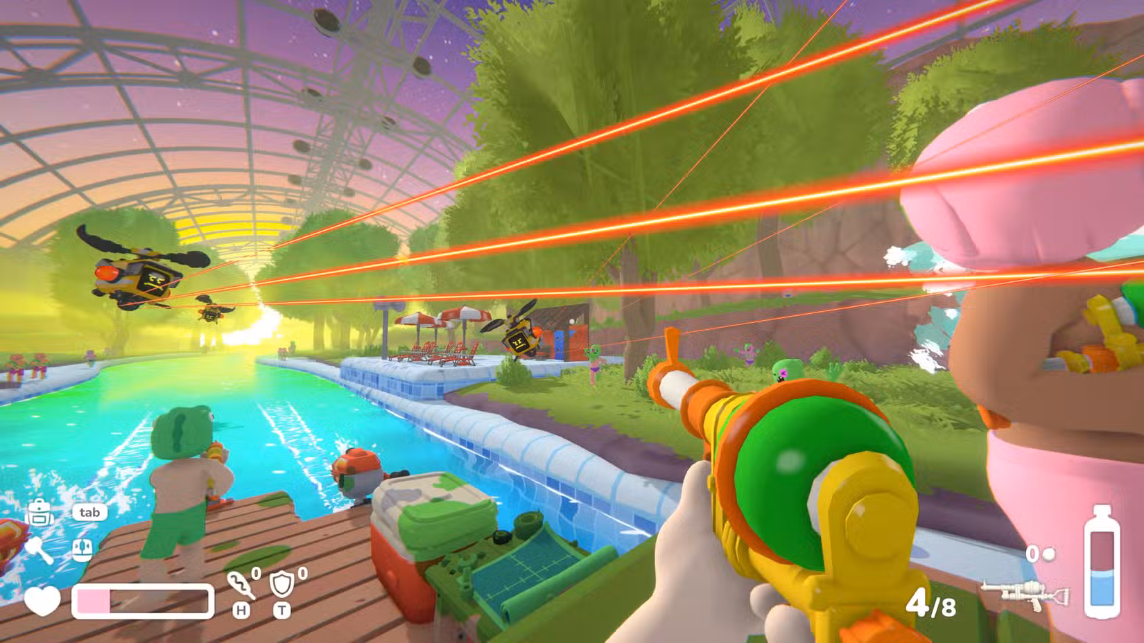Atirando em zumbis e robôs em Lazy River