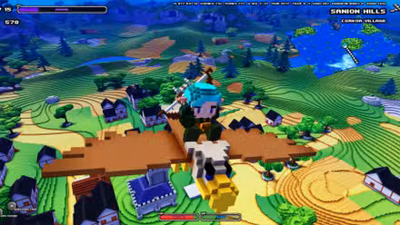 Um personagem monta uma águia em Cube World, o polêmico jogo voxel do Steam.
