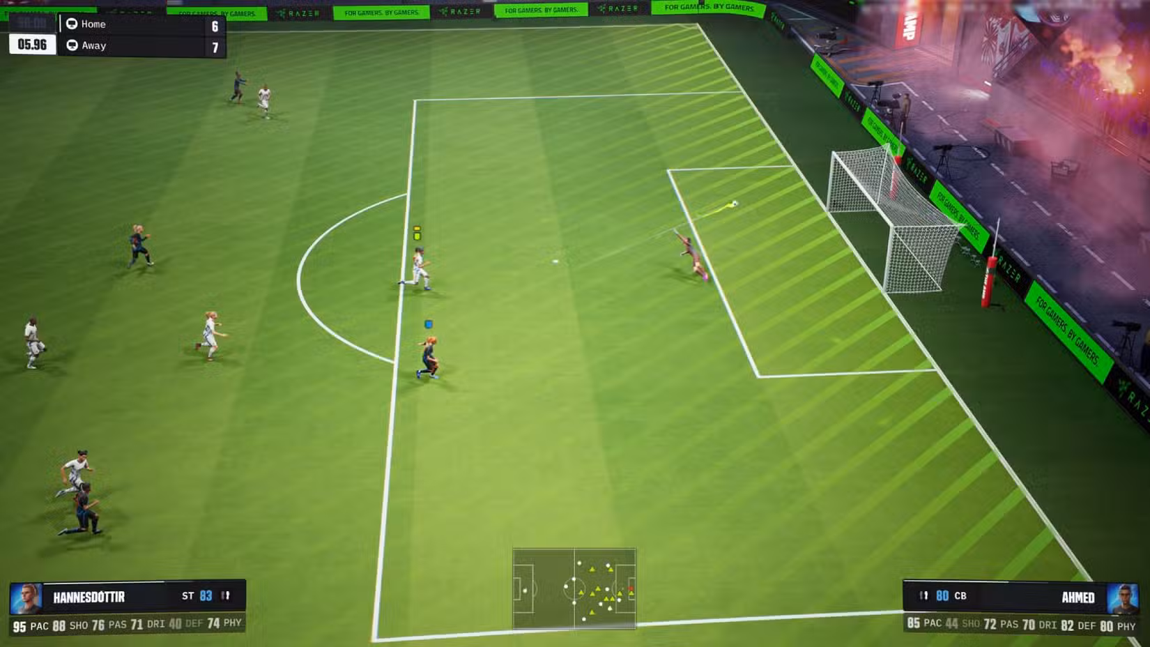 O goleiro em Gols mergulha para defender um chute.