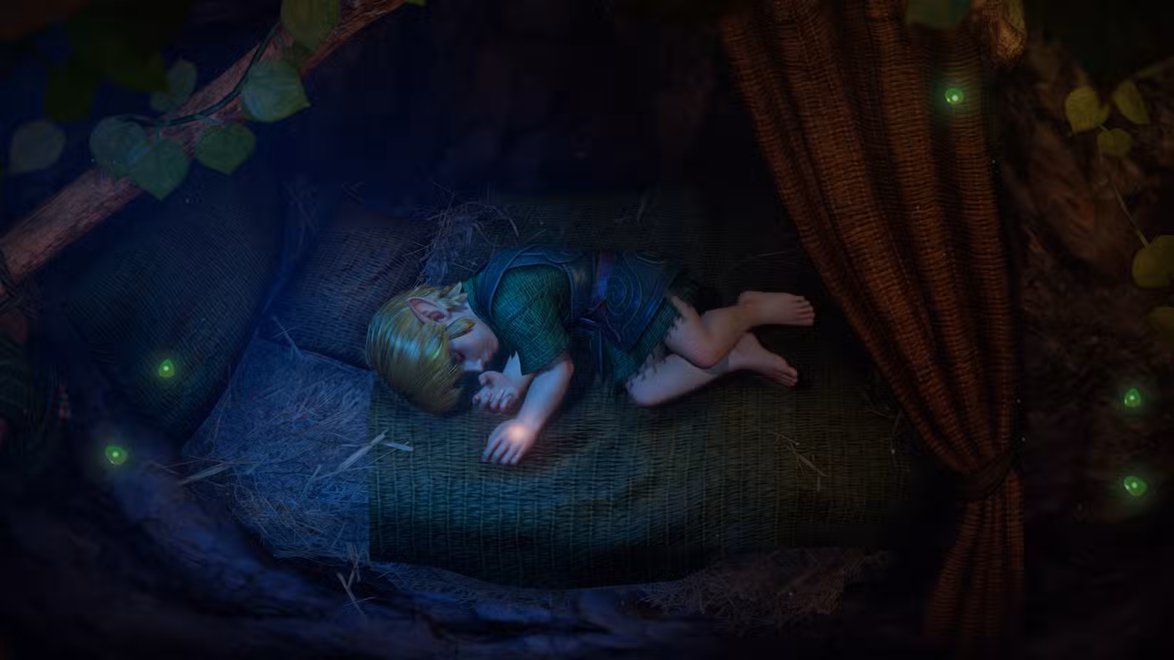 Link quando criança está deitado enrolado em sua cama