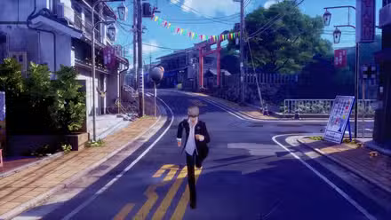 O protagonista de Persona 4 corre pelas ruas de Inaba em uma captura de tela de Persona 4 Revival