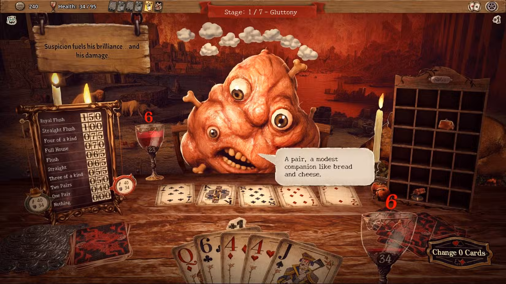Uma bolha de carne amorfa com três olhos e uma boca estava sentada do outro lado da mesa do jogador durante um jogo de pôquer em The Devil's Due.