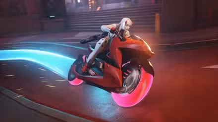 Shion andando de moto em Overwatch
