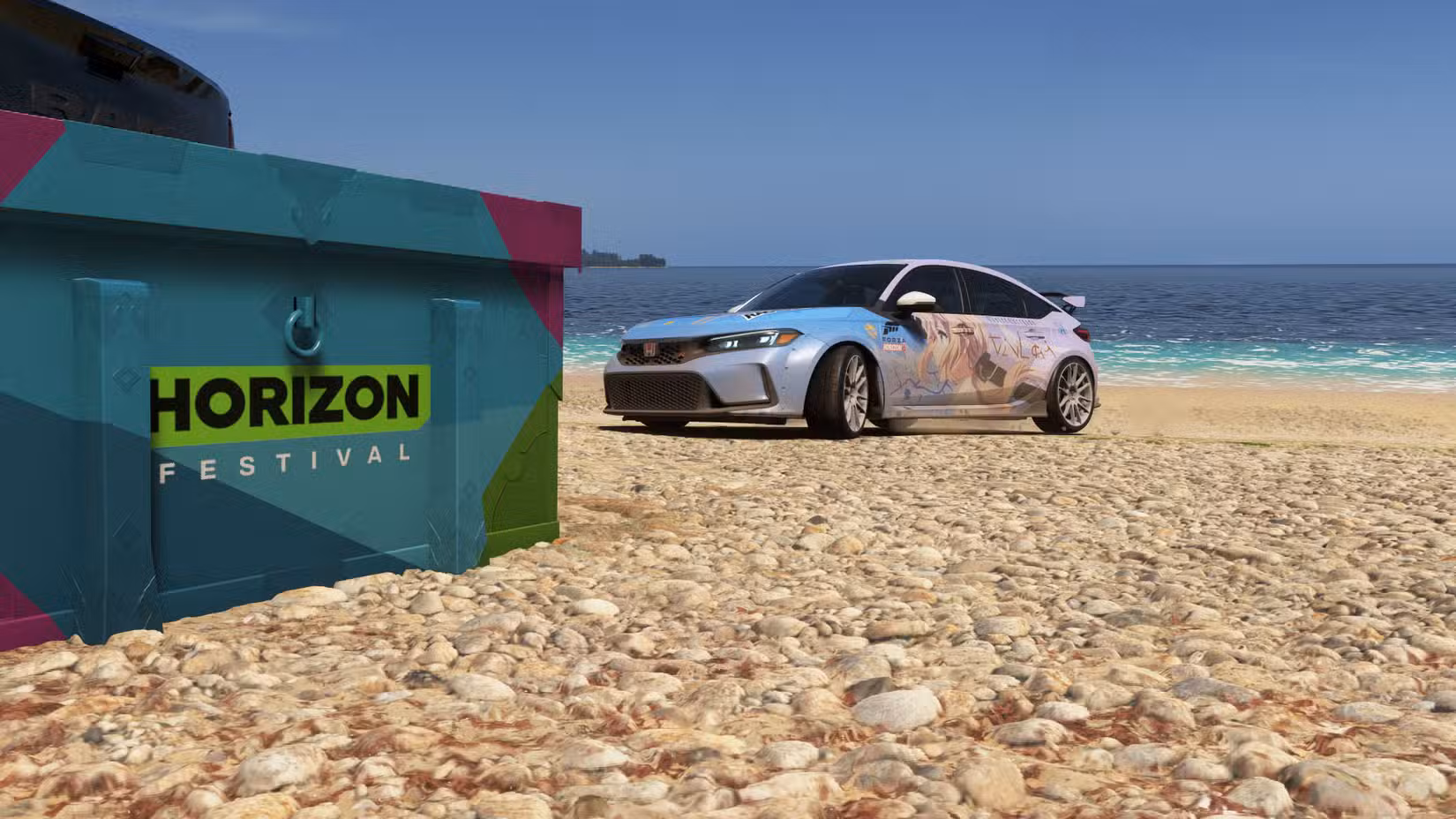 Uma captura de tela do Forza Horizon 6 mostrando a caixa do tesouro Horizon e um cívico