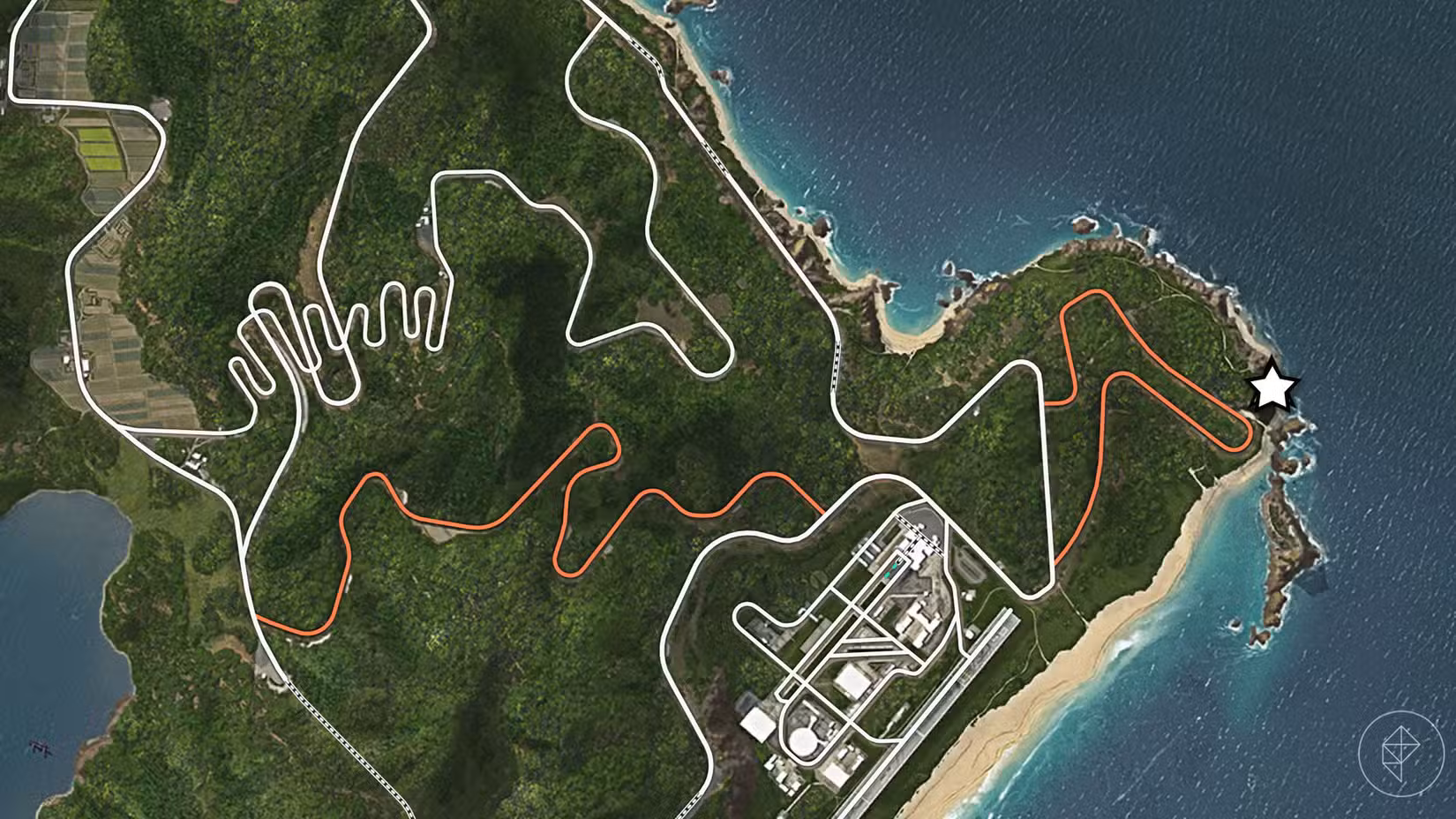 Uma captura de tela do Forza Horizon 6 mostrando o local da caça ao tesouro de verão da 2ª temporada