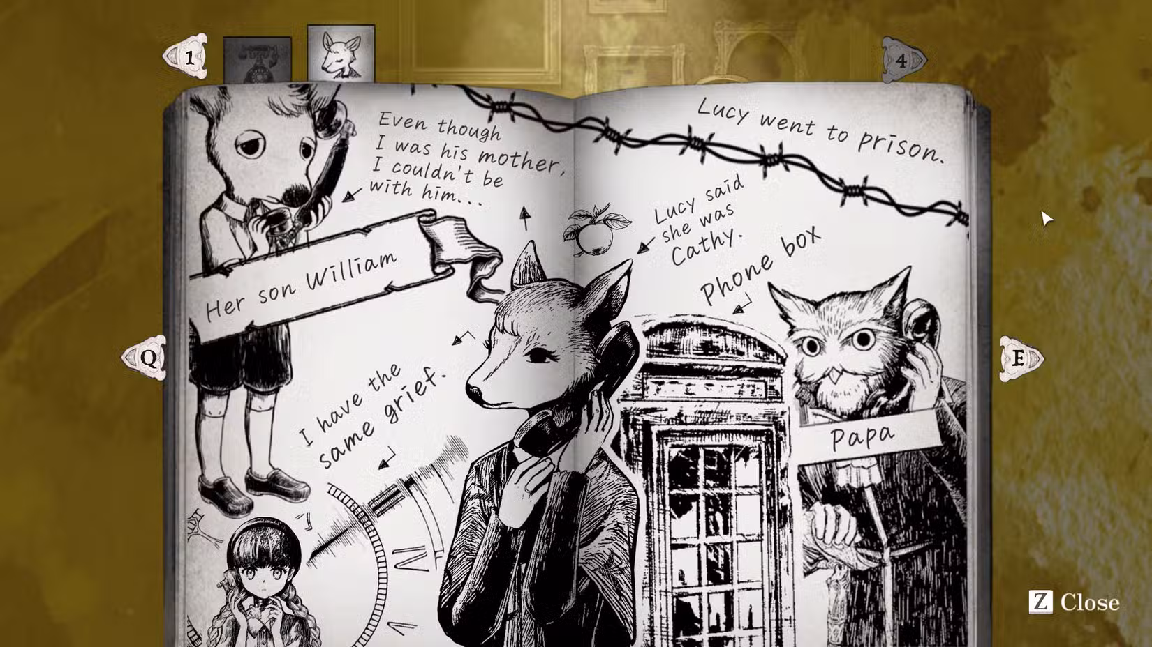 Captura de tela de Schrödinger's Call mostrando o caderno de Mary