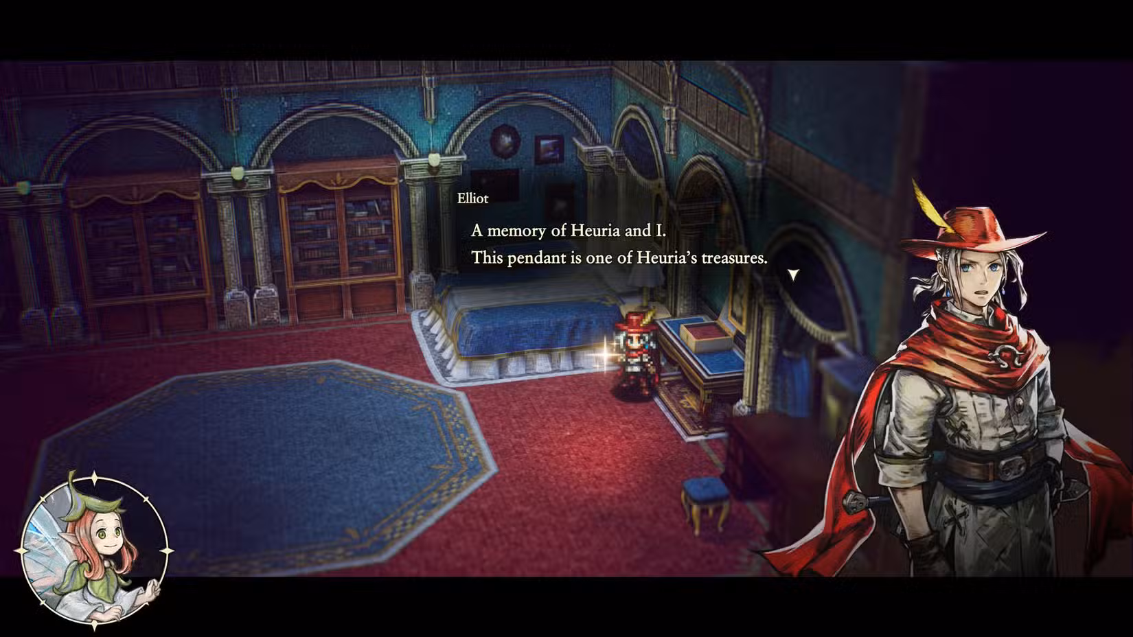 Uma captura de tela de As Aventuras de Elliot mostrando Elliot em um quarto dentro do castelo no Reino de Huther