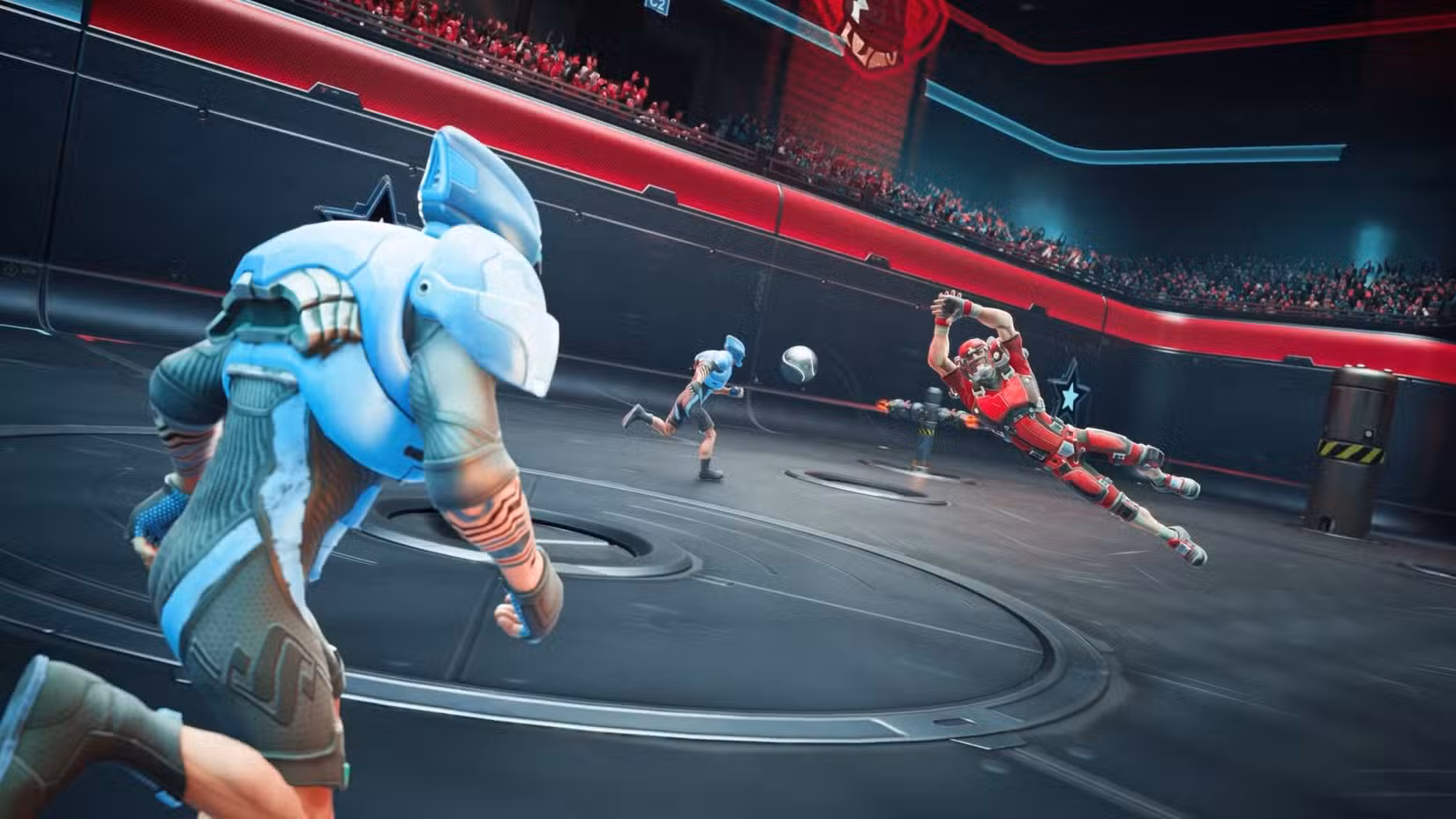 Um atleta de speedball fazendo um mergulho impressionante.