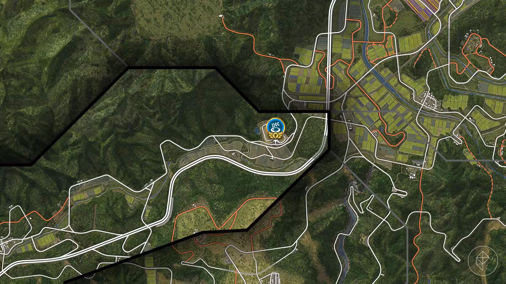 A localização do Circuito Shimanoyama, uma corrida de rua, marcada no mapa do Forza Horizon 6.