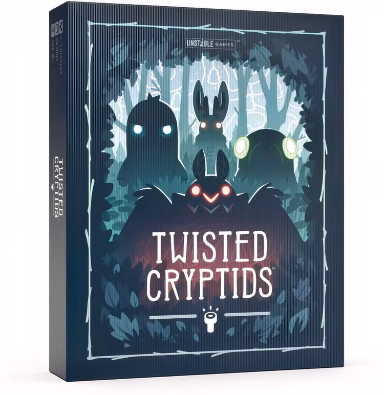 Arte da caixa do jogo de mesa Twisted Cryptids.
