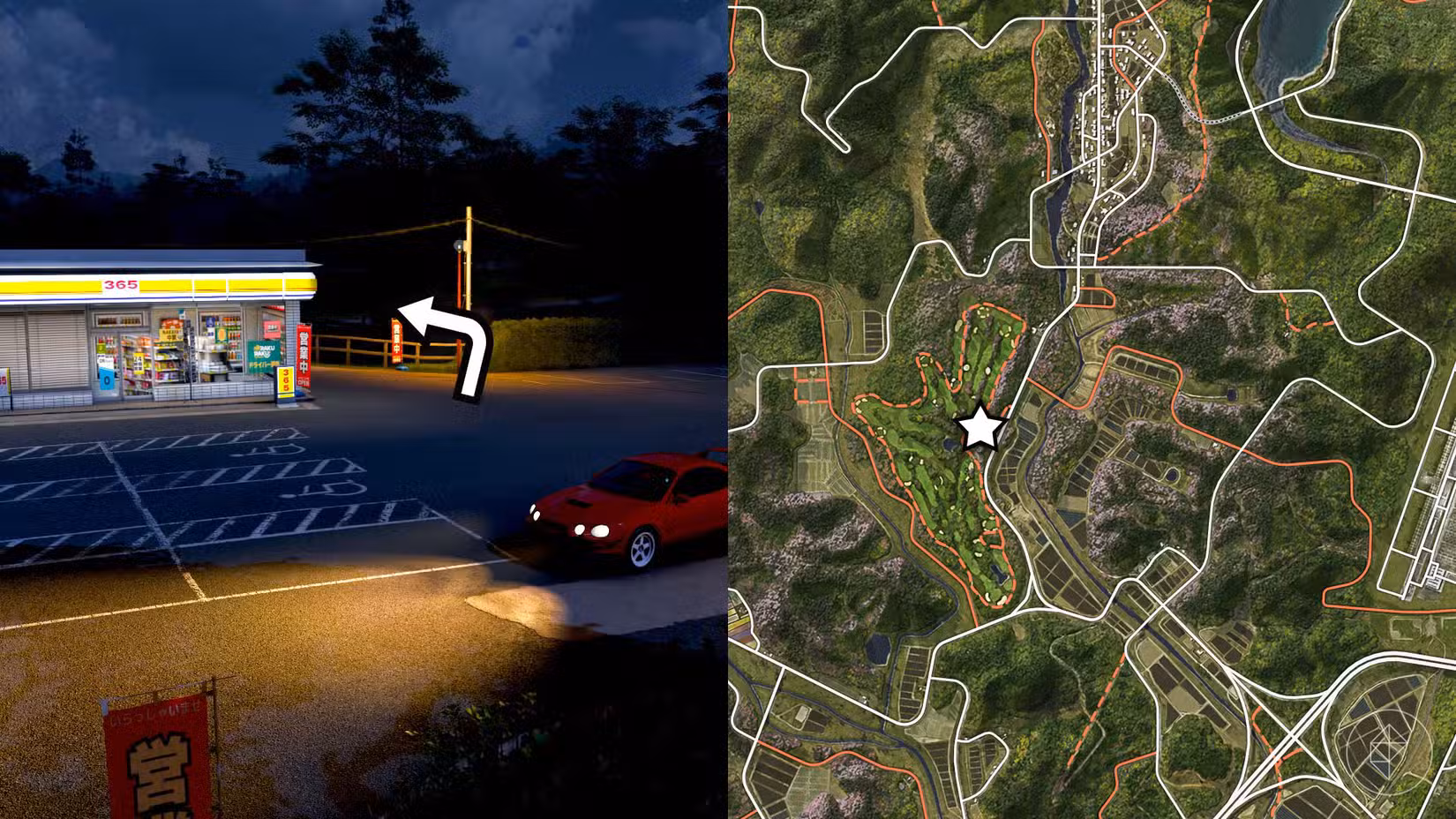 A localização do carro-tesouro Dodge Charger marcado no mapa do Forza Horizon 6 com uma estrela.