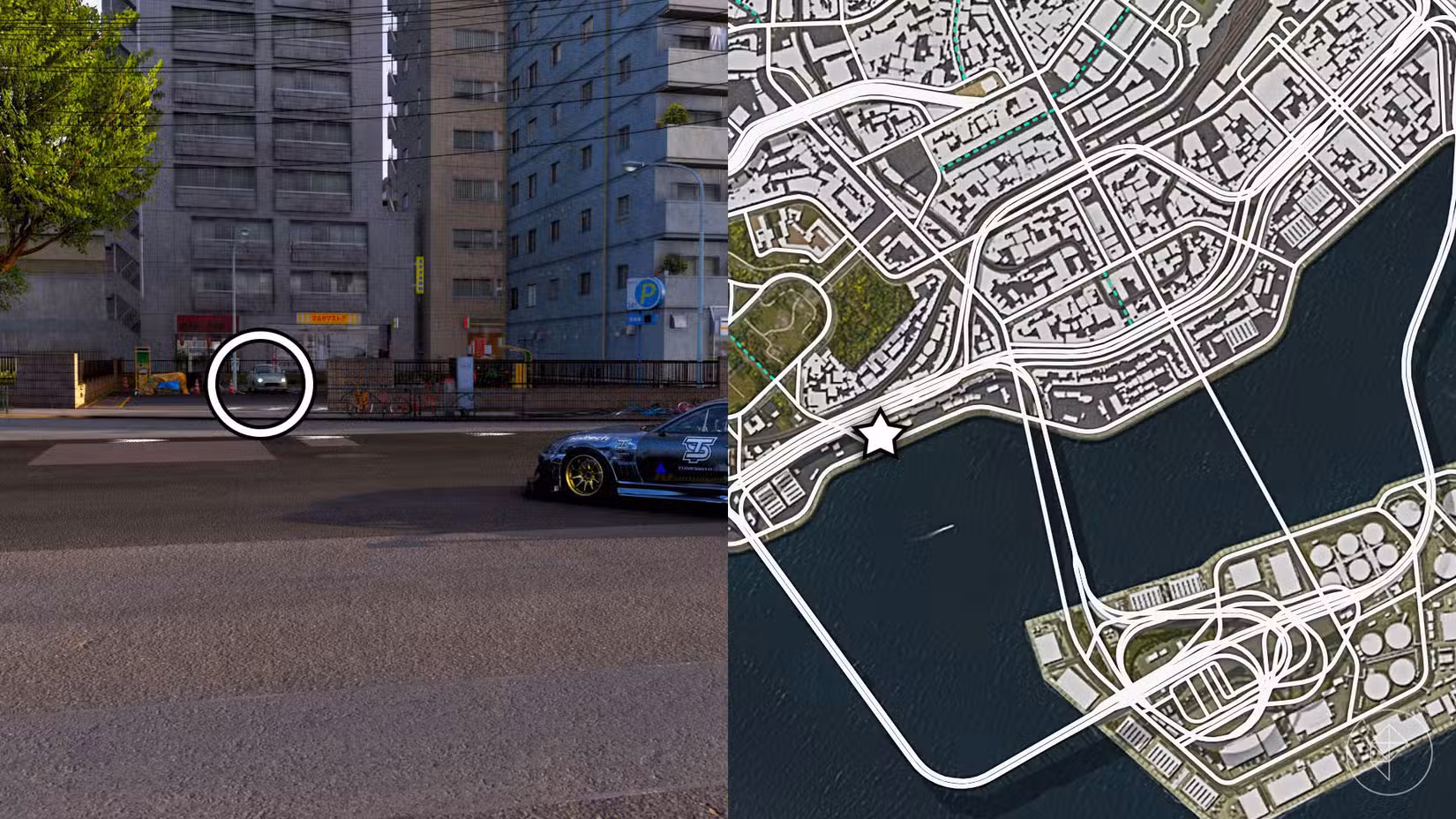 A localização do carro-tesouro Nissan Figaro marcado no mapa Forza Horizon com uma estrela.